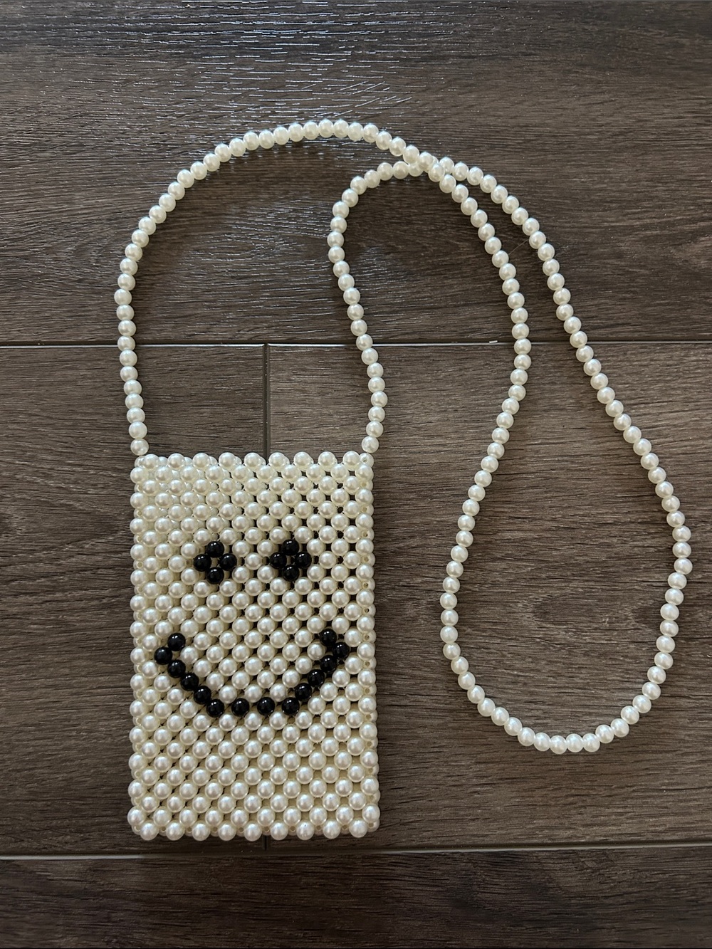 Pearl Beaded Kids Crossbody Bag with Smiley Face